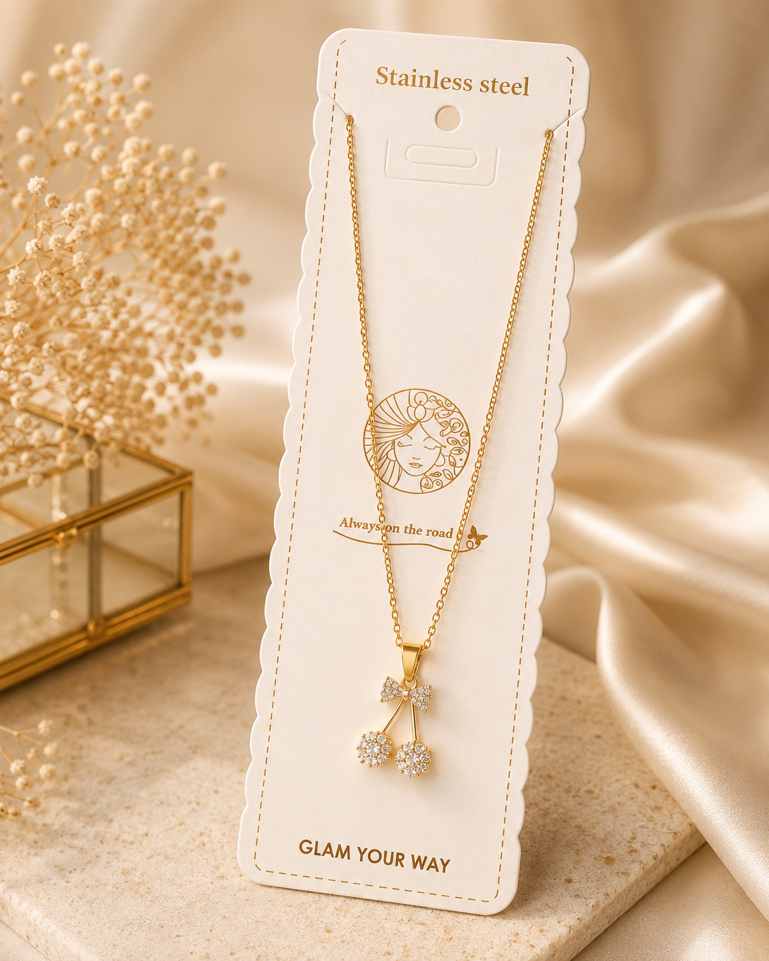 Golden Cherry Charm Necklace