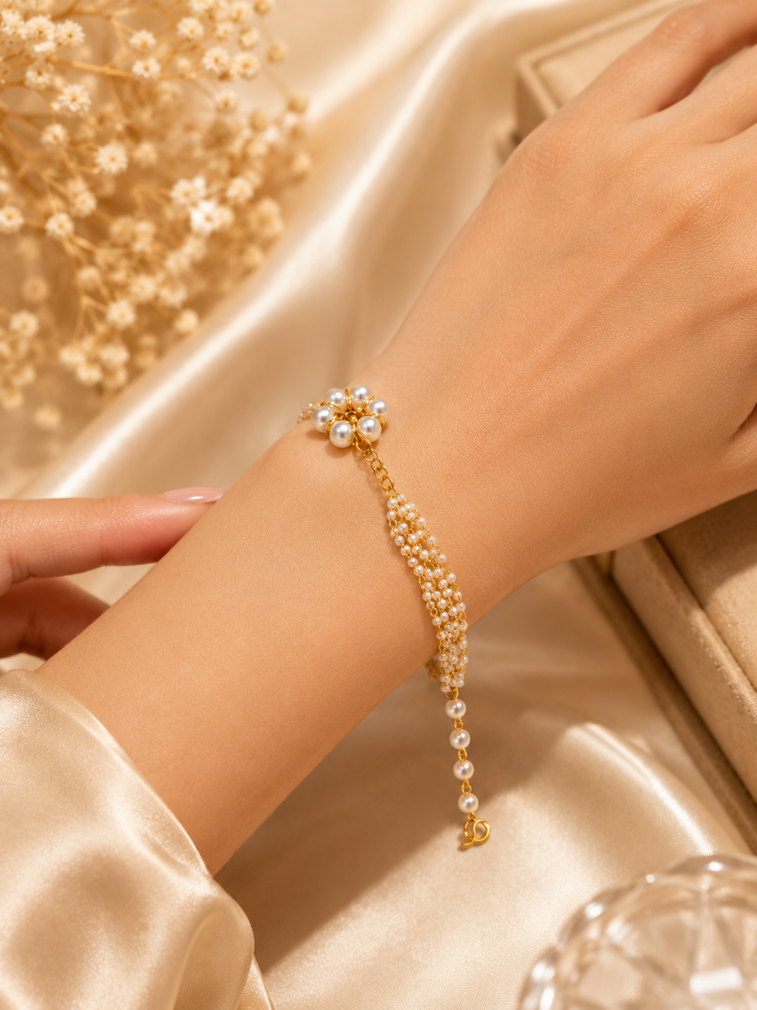Golden Pearl Charm Bracelet
