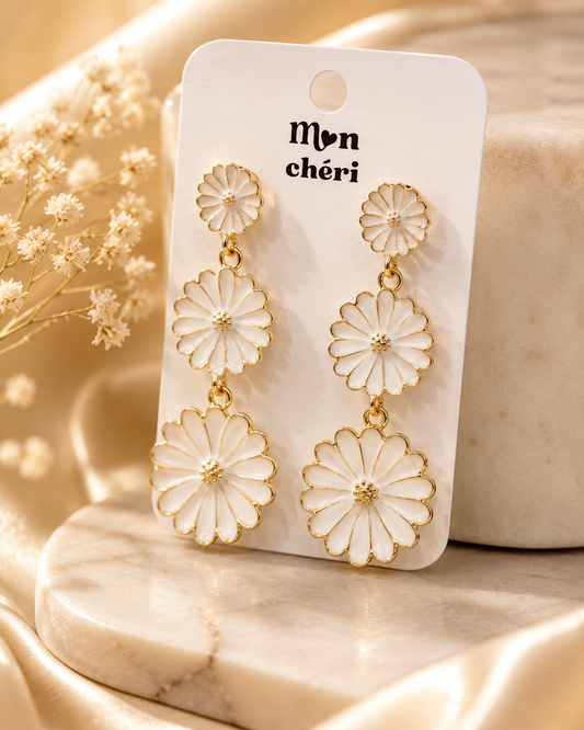 White Daisy Drop Earrings