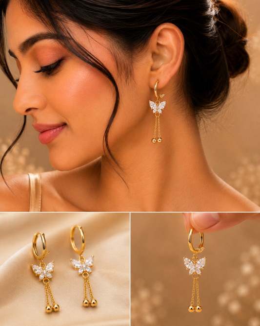 Crystal Butterfly Tassel Earrings